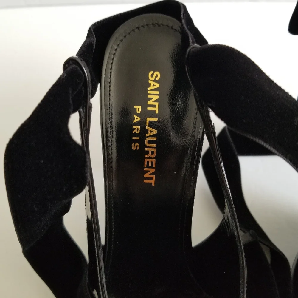Saint Laurent Patent Leather Slingback Pointed Toe Lace Up Pumps Size 38… - Picture 8 of 12